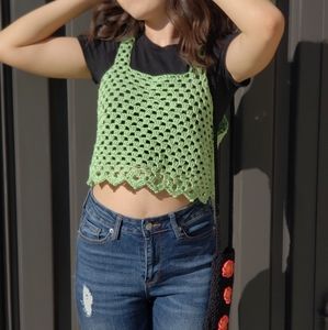 Handmade   crochet green crop top